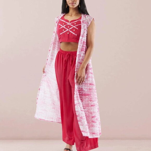 White and Pink Chiffon Three-Piece Suit | Muvvas Boutique - Picture 2 of 5